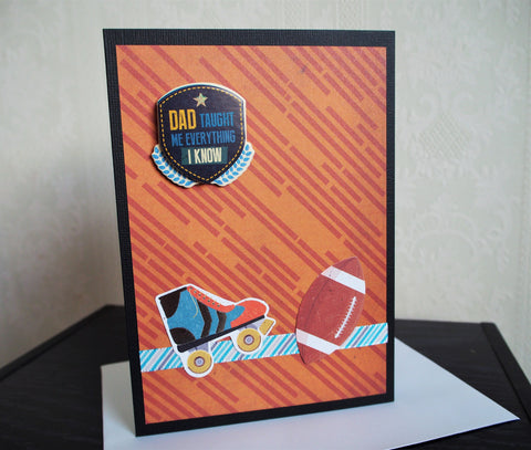 Sporty Father's Dad card in brown, black and blue with matching lined envelope