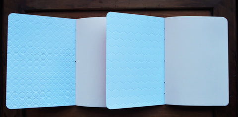 Turquoise and pastel pink embossed hand-bound notebooks--set of 2