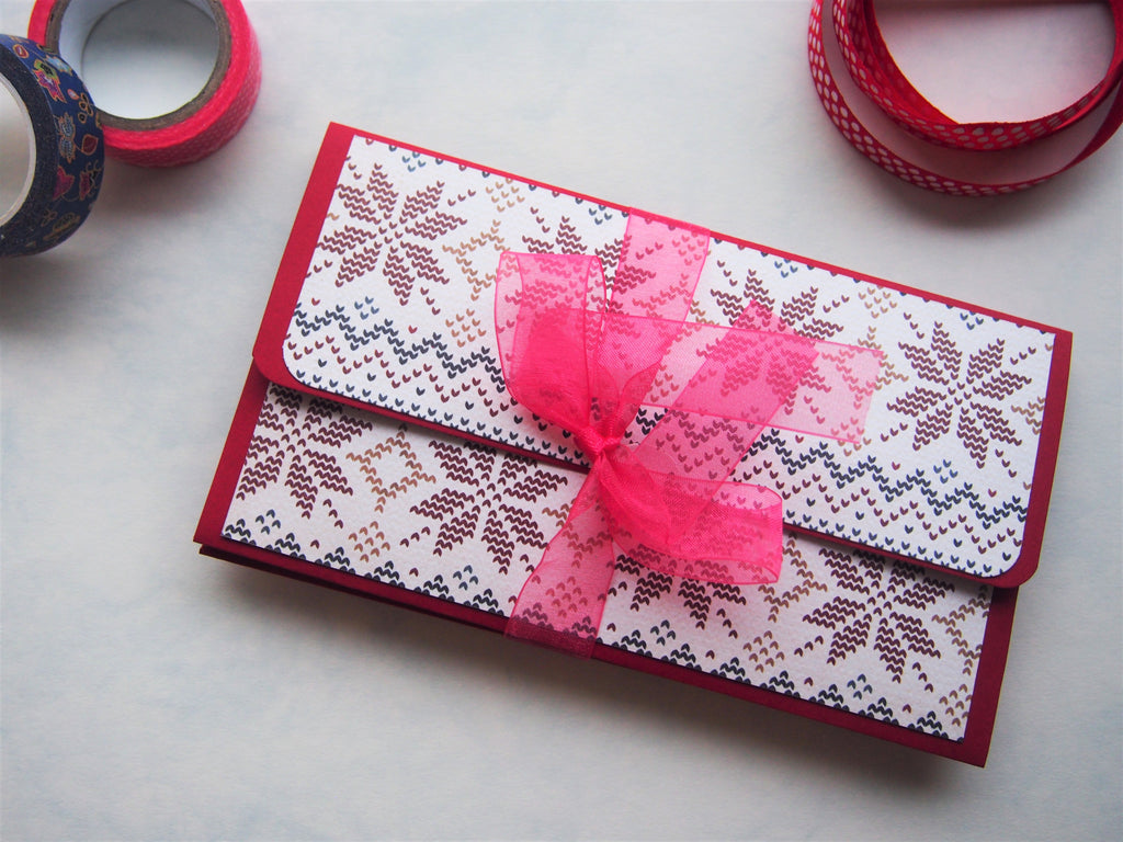 Christmas winter knits design money envelopes on red cardstock--set of –  Hanakrafts
