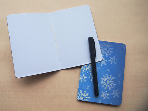 Pretty snowflakes handbound notebook set for a white Christmas--set of 2 in A6 size in light blue and white