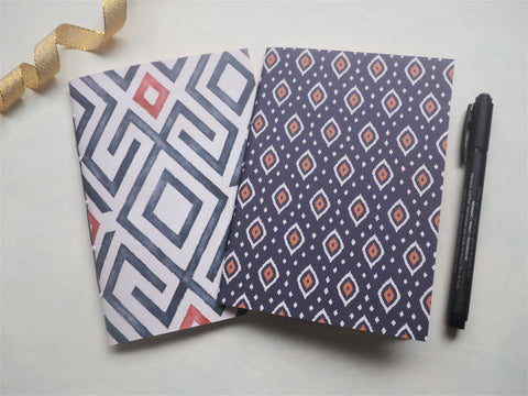 Navy blue ikat designs--set of 2 handbound notebooks for Christmas